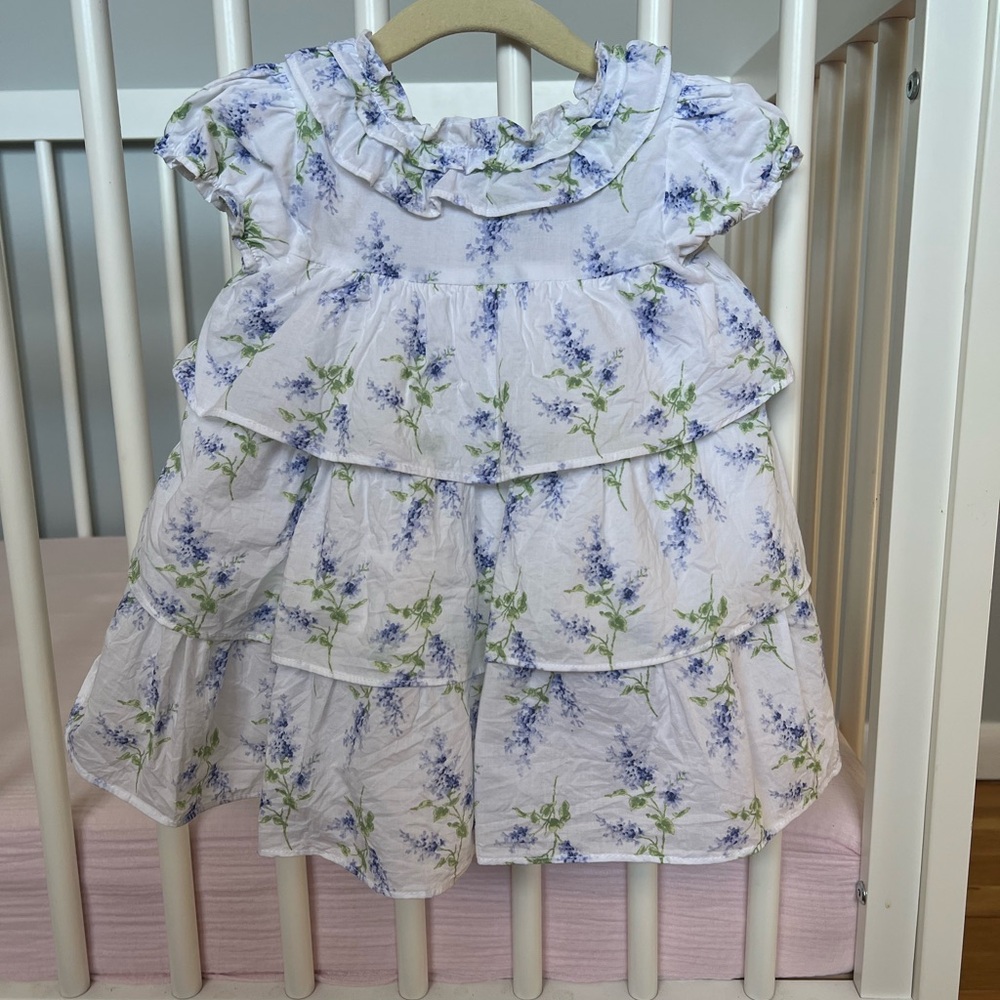 Janie and Jack Floral Tiered Baby Dress in White and Lilac